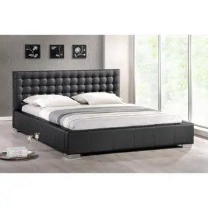 HotスタイルSquare Stitched Double PU Leather Ottoman Bed