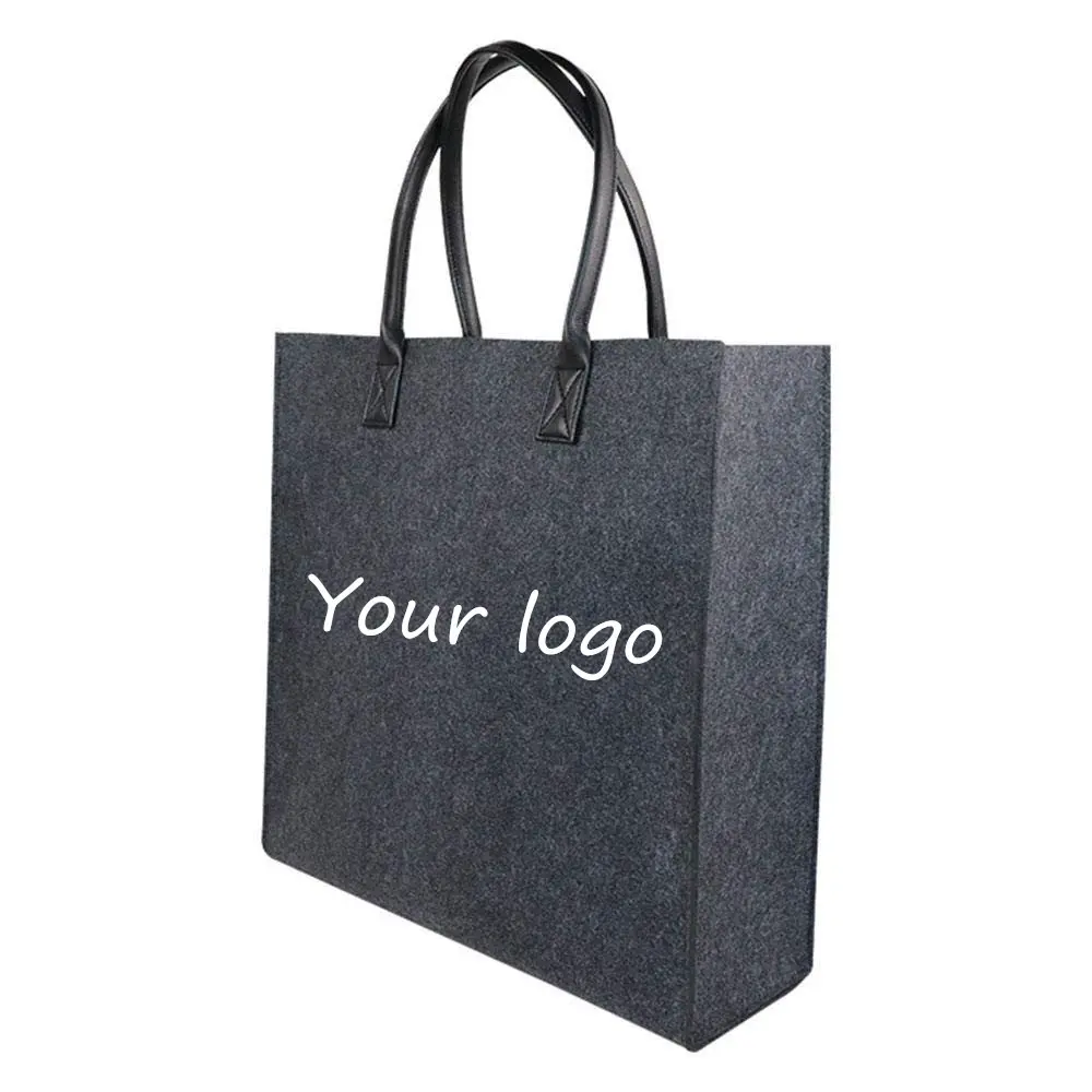 Promotion Gray Reusable Felt Bag 2mm Eco-friendly Felt Foods Delivery Handbag Shopping Tote Bag