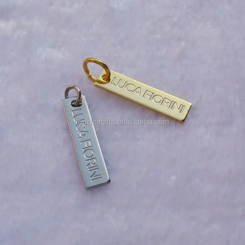 Customized Rectangle Shape Gold & Silver Finish Metal Colorless Logo Jewelry Charm Tags factory customized