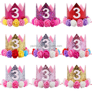 Joyeux premier anniversaire fête chapeaux décor un anniversaire chapeau princesse couronne 1st 2nd 3th an numéro bébé enfants cheveux accessoire - Product Image 6