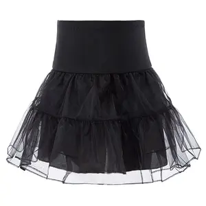 Rok Dalam Ayun Anak Perempuan, Gaun Rok Bawah Crinoline Vintage Dua Lapis untuk Perempuan Bunga