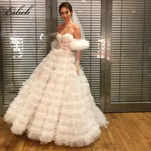 Ultima moda commercio all'ingrosso di morbido tessuto di tulle strato della torta fata abiti da sposa