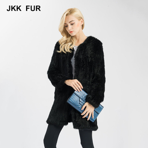 Punto grueso señora chaqueta de piel real mujeres piel de conejo auténtica señoras largas abrigo de invierno caliente - Product Image 2