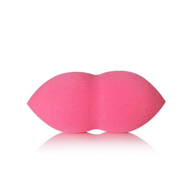 2024 bibir merah muda panas bentuk unik spons rias warna-warni lembut alat kosmetik telur Kecantikan Logo kustom Blender kosmetik Label pribadi