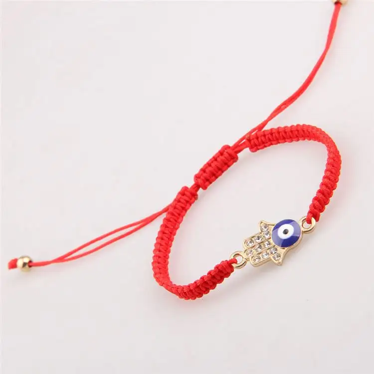 Boa sorte presente corda vermelha trançada pulseira mulheres hamsa, olho da mão charme corda pulseiras
