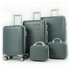 Goedkope Lichtgewicht 5-delige Set Grijze Plastic Cabine Bagage Rollende Wielen 3 Stuks Handbagage Koffer Hard Shell Abs Bagage