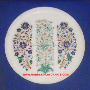 Hermoso Trabajo Artesanal de Incrustaciones de Mármol Blanco en Forma Redonda con Alta Calidad para Regalos Empresariales y Decoración del Hogar - Product Image 1