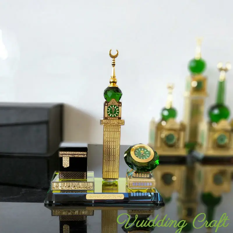 Torre di cristallo Orologio Makkah + Kaaba + Orologio di Diamanti Per La Cerimonia Nuziale Souvenir