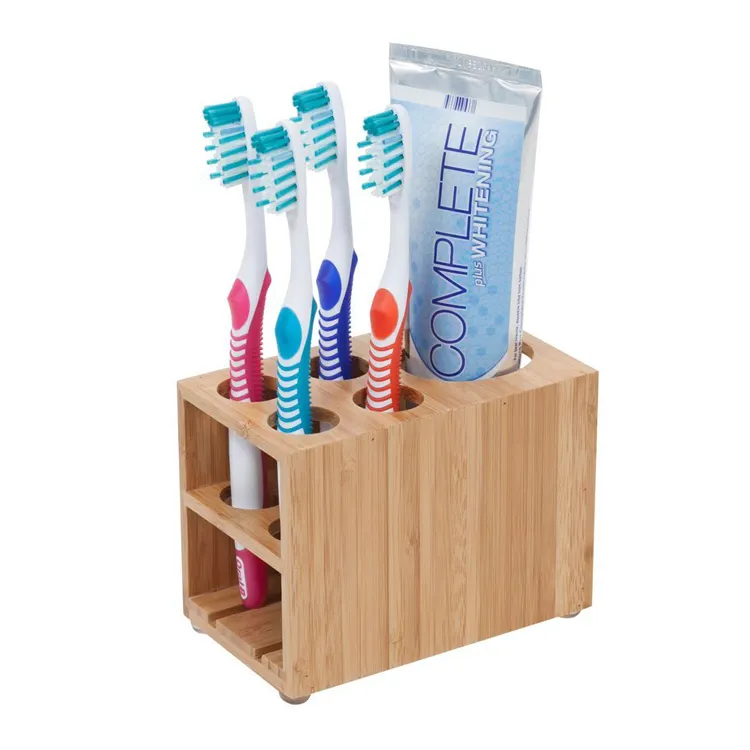 Bamboo Toothbrush and Toothpaste Holder Stand for Bathroom Vanity Storage