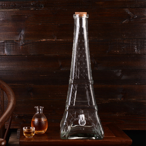 50 ml 200 ml 350 ml Usine pas cher prix tour eiffel en forme de <span class=keywords><strong>vin</strong></span> bouteille en verre bouteilles de jus avec bouchon en liège - Product Image 2