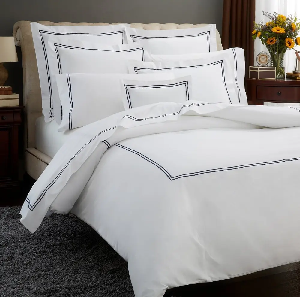 लक्जरी 400TC कपास होटल के लिए इस्तेमाल किया हाथ कढ़ाई डिजाइन बिस्तर पर चादर चादरें सेट