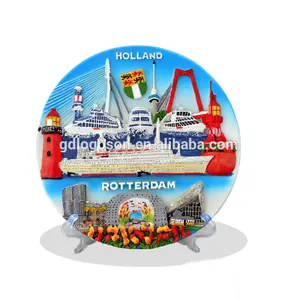 Piatto di Ceramica Piatto Da Parete in resina Souvenir Holland Souvenir Fridge Magnet Rotterdam Resina 3D Fridge Magnets