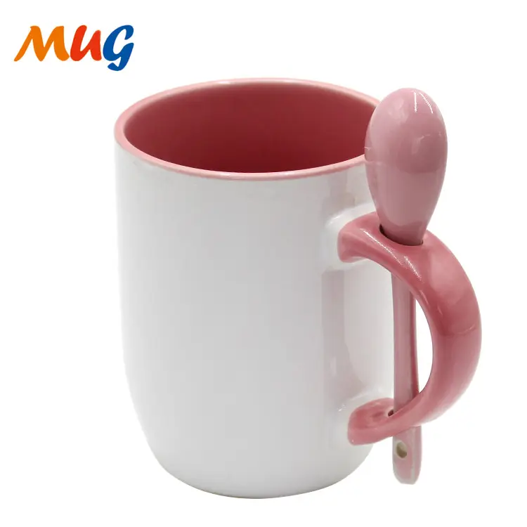 12oz inner and handle colored sublimation ceramic mug with spoon