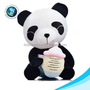 Urso de pelúcia macia, brinquedo de panda fofo com garrafa de alimentação