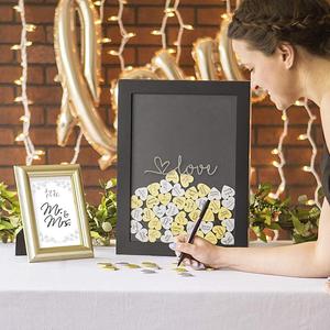 Custom <strong>Personalised</strong> Alternative Wood <strong>Wedding</strong> <strong>Guest</strong> <strong>Book</strong> with Wooden Hearts - Product Image 4