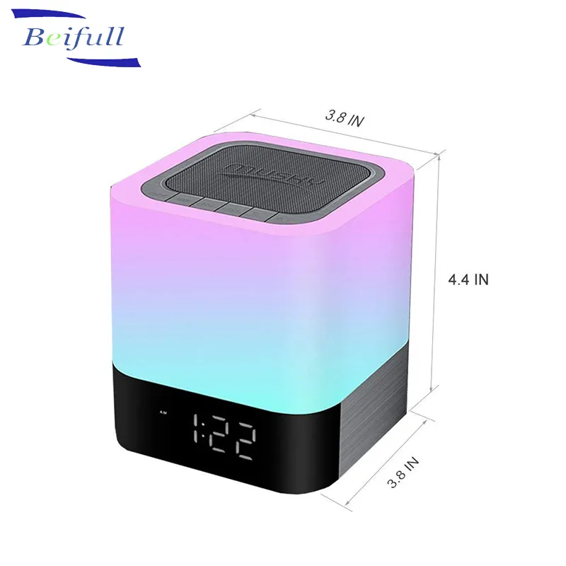 Fashion Touch Alarm Clock LED Lampu Speaker Nirkabel dengan Cahaya Berwarna