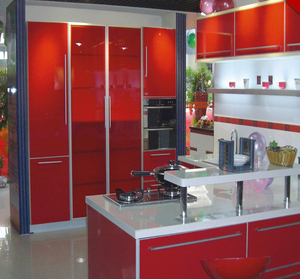 Nouveau modèle d'armoire de cuisine en acrylique rouge, designs complets d'armoires de cuisine suspendues - Product Image 1