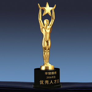 Custome creative design cinq branches forme <span class=keywords><strong>Oscar</strong></span> <span class=keywords><strong>trophée</strong></span> en métal avec cristal noir base - Product Image 2