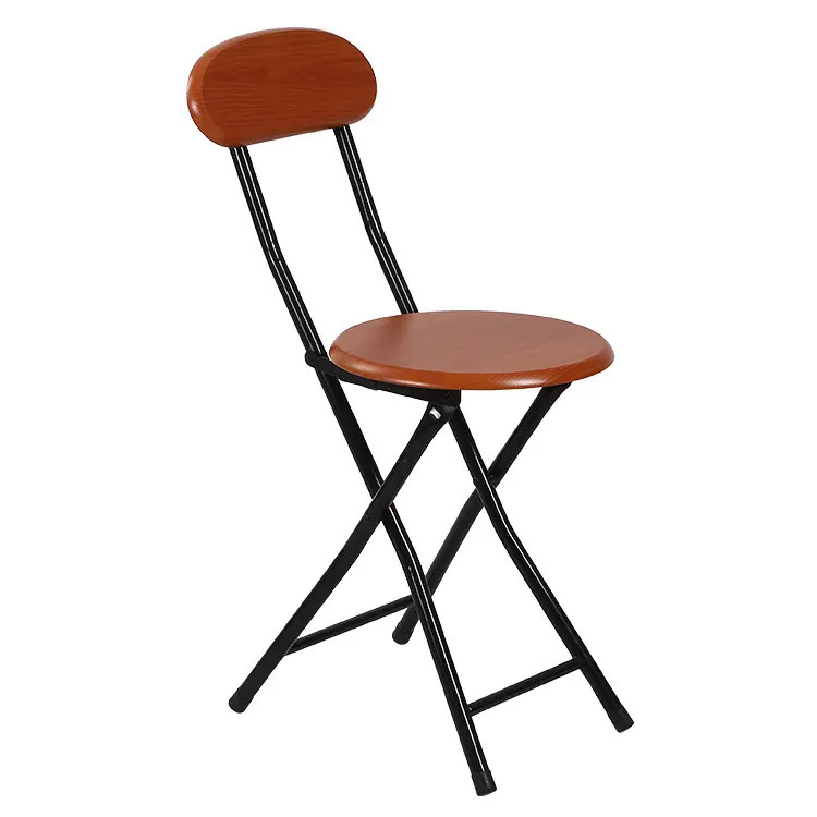 cheap cost simple coffee folding chair with round wood seat and back