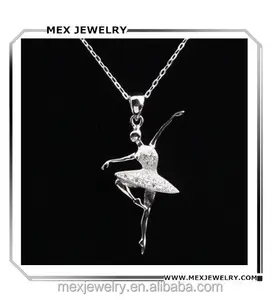 Чистый 925 стерлингового серебра микро проложить кубический циркон Франция танцующей девочки балетки ожерелье