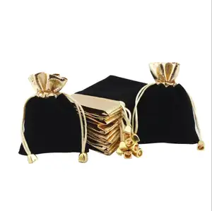 PP1012 Popular Black and Gold Trim Jewelry Pouches Velvet Gift Bags Packaging Supplies