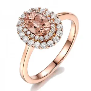 双光环戒指摩根石和钻石订婚戒指，925纯银女性首饰