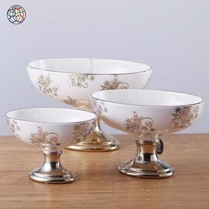Ciotola per Insalata in Ceramica Bianca con <span class=keywords><strong>Rosa</strong></span>, Porcellana Crema e Oro Champagne, Economica per Natale - Product Image 3
