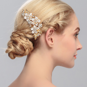 Fatti a mano Capelli di Nozze Pettini per Le Spose Oro/Argento del metallo di colore dei capelli pettini Clip di Capelli a forma di Fiore Accessorio di Cerimonia Nuziale - Product Image 1