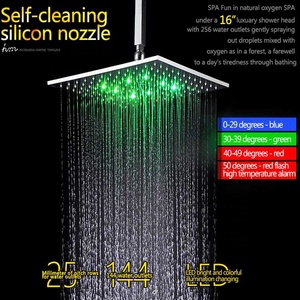 16 pouces LED Pommeau de <span class=keywords><strong>Douche</strong></span> à Éclairage/304 SUS BROSSÉ POMME DE <span class=keywords><strong>DOUCHE</strong></span> <span class=keywords><strong>POUR</strong></span> SALLE DE BAIN - Product Image 1