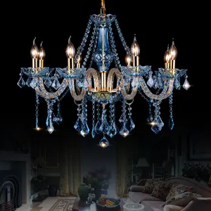 Lustre en cristal style européen, lampe suspendue romantique, en verre, design moderne, luminaire décoratif d'intérieur, idéal pour une chambre à coucher ou un mariage, lumière bleue