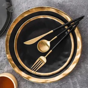 Modern kitchen decorative plates and bowls luxury matte black porcelain dinnerware set