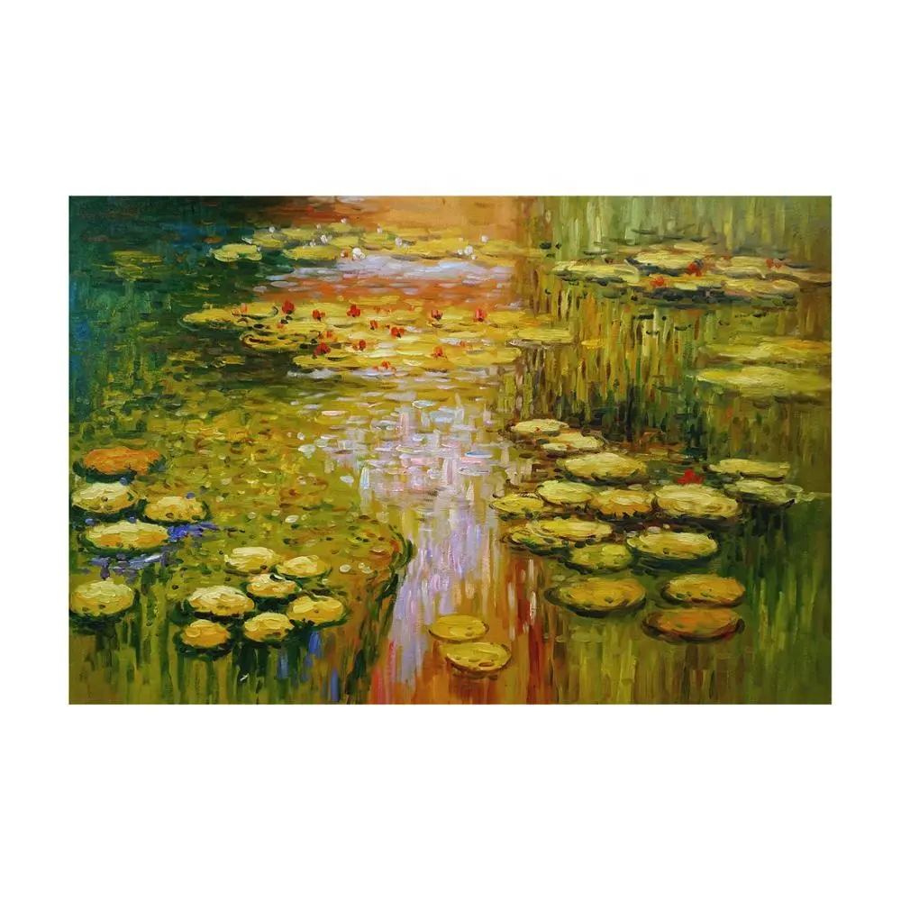 ผ้าใบคุณภาพสูงมาสเตอร์ความประทับใจเก่า Claude Monet น้ำลิลลี่การทำสำเนาภาพสีน้ำมันที่มีชื่อเสียง