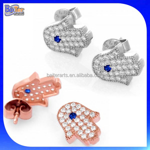 Colgantes de Hamsa Mano pulsera del encanto del ojo malvado de la plata esterlina 925 turca Azul CZ mal de ojo brazalete de diam - Product Image 5