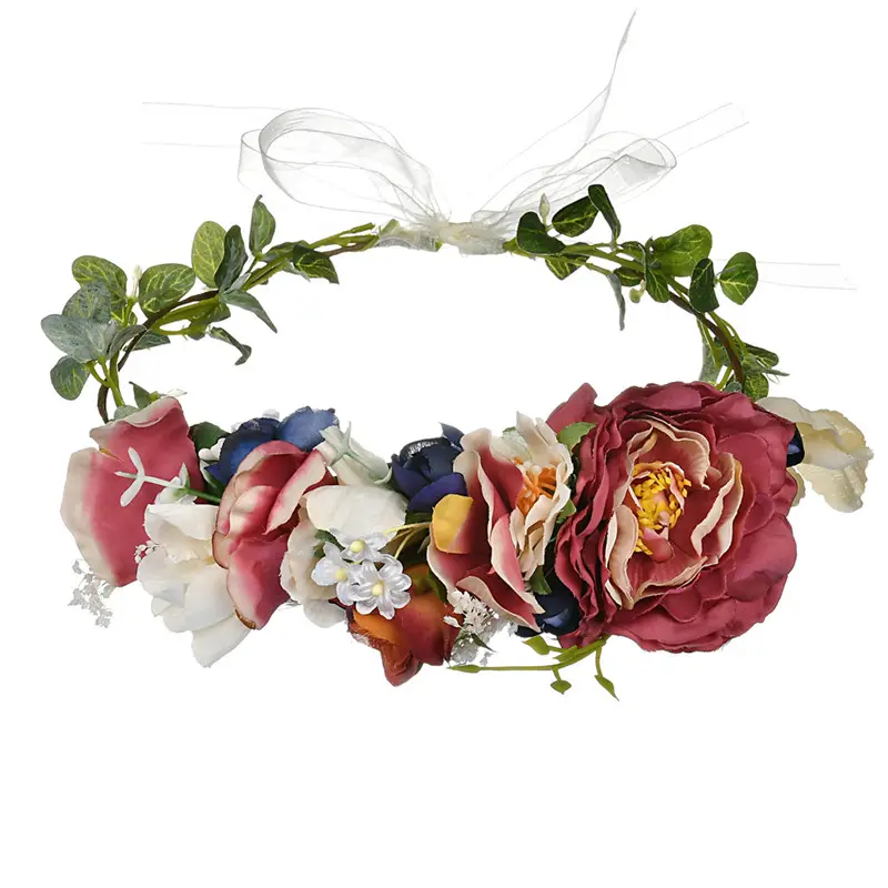 Festival Wedding Flower Big Rose Crown Headbands Beach Floral Garland Hair Band Accessories Bohemian Headwear