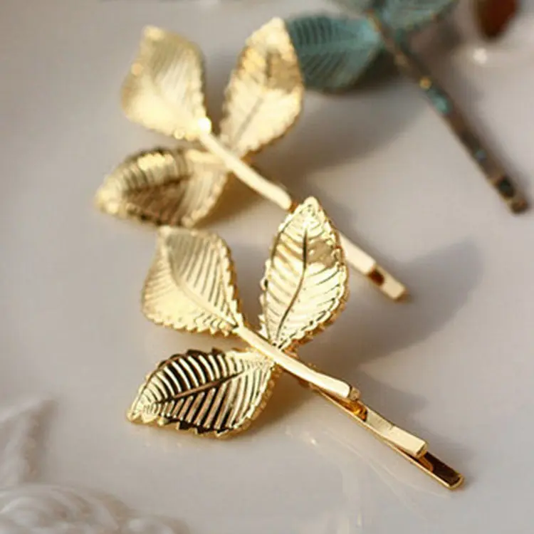 LY010 Huilin Jewelry Luxury design cheap hair ornaments retro gold hairpin stereoscopic leaves hairpin clip girl bobby pin