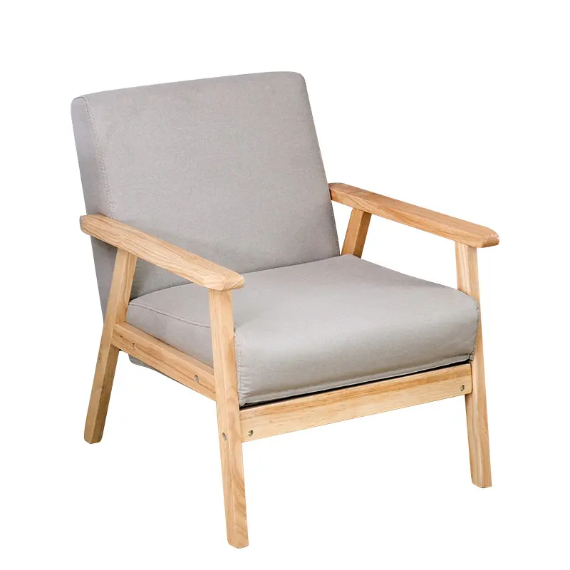 Furnitur Ruang Tamu Desain Modern Berkualitas Tinggi Kain Tunggal Berlapis Kursi <span class=keywords><strong>Sofa</strong></span> Kayu dengan Kaki Kayu Solid