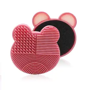 2 In 1 Brush Cleanser Sponge Bear Shaped Quick Remover Cleaner Silicone Makeup Brush Clean Mat Cosmetics Brush Cleaning
