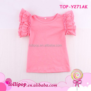 Ragazza Ultime Top Design Ragazze di Colore Puro Volant Svolazzano Top T-Shirt di Cotone Bianco T-shirt Estate Dei Bambini Boutique di Abbigliamento - Product Image 6