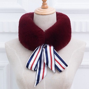 Personnalisable Fluffy Faux Rex <span class=keywords><strong>Fourrure</strong></span> de Lapin Écharpe Hiver Cou Chaud Coupe-Vent avec Soie pour Vêtements de Plein Air - Product Image 2