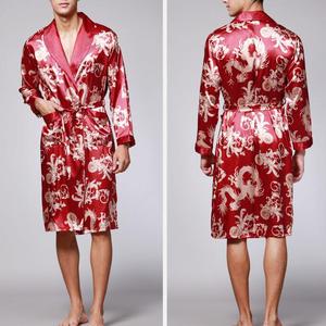Robe de nuit <span class=keywords><strong>en</strong></span> <span class=keywords><strong>Satin</strong></span> de soie pour hommes, Kimono de luxe, à manches longues, 2019 - Product Image 3