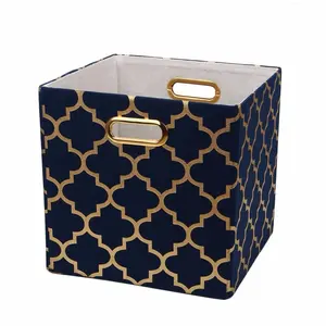 Hot in Amazon canvas foldable cube collapsible toy box storage bin