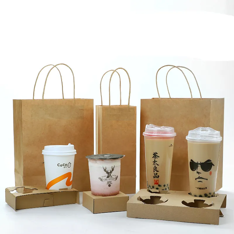 भोजन के लिए कस्टम लोगो ब्रेड पेपर बैग बैग बैग बैग पैकेजिंग के साथ हैंडल कॉफी फैंसी आकार पेपर बैग पैकेजिंग