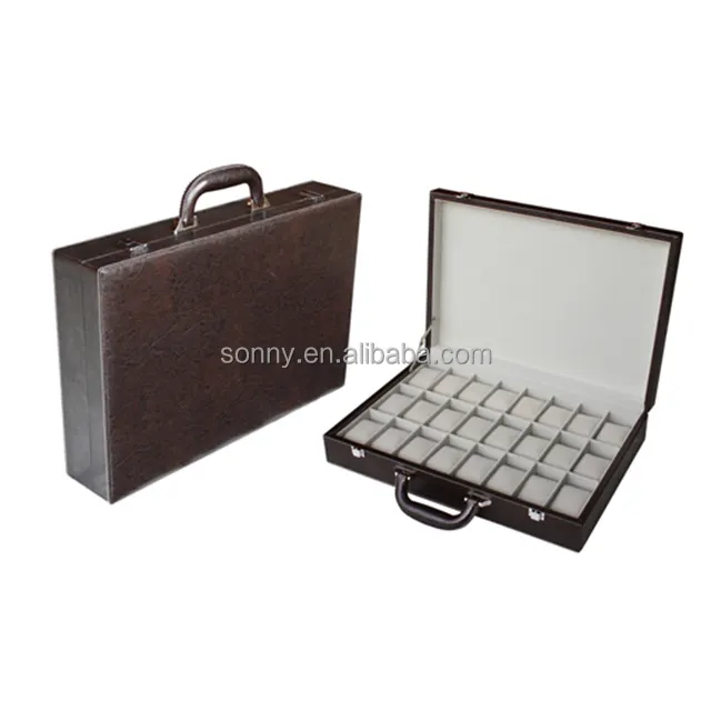 24 Slots Leather Watch Suitcase for Watch Storage with Handle