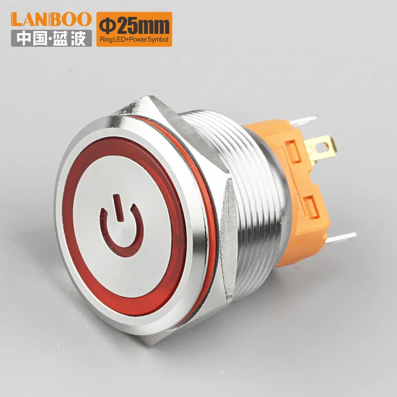 LANBOO 25A Series Vandal Resistant Momentary Push Button Switch With Plat With Ring LED +Power Symbol