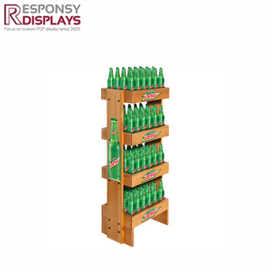 Estante de exhibición de vino de pie de suelo de madera desgastada con organizador de botellas de licor de tres capas para restaurante y <span class=keywords><strong>Club</strong></span> - Product Image 5