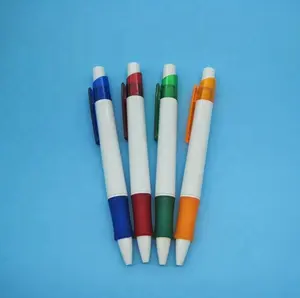Kunden spezifischer Plastiks tift mit Gummi griff weißer Werbe plastik kugelschreiber mit weichem Griff für Finger beim Schreiben