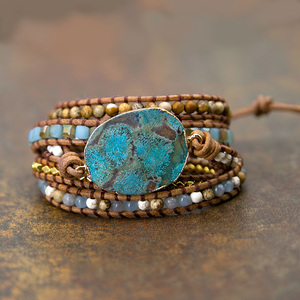 Unique Mixed Natural Stones Ocean Jasper Charm Wrap <strong>Bracelets</strong> Handmade Boho <strong>Healing</strong> <strong>Bracelet</strong> Women Leather <strong>Bracelet</strong> - Product Image 1