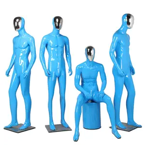 辛集时尚橱窗展示站立男性人体模型套装男性人体模型银色脸蓝色全身人体模型男性