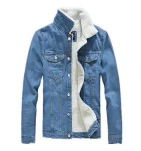 Hochwertige benutzer definierte übergroße Fleece gefütterte Herren Plain Denim Winter Jeans Jacke