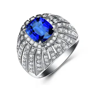 natural gemstone jewellery wholesale luxury 2.05ct blue sapphire ring for women 18k white gold jewelry